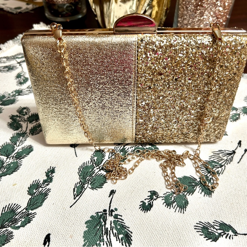 Gold Sequin Clutch Purse Removable Strap